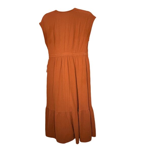 Universal Thread Dress Women's Small Burnt Rust Orange Tie Waist Gauzy Cotton - Picture 2 of 5